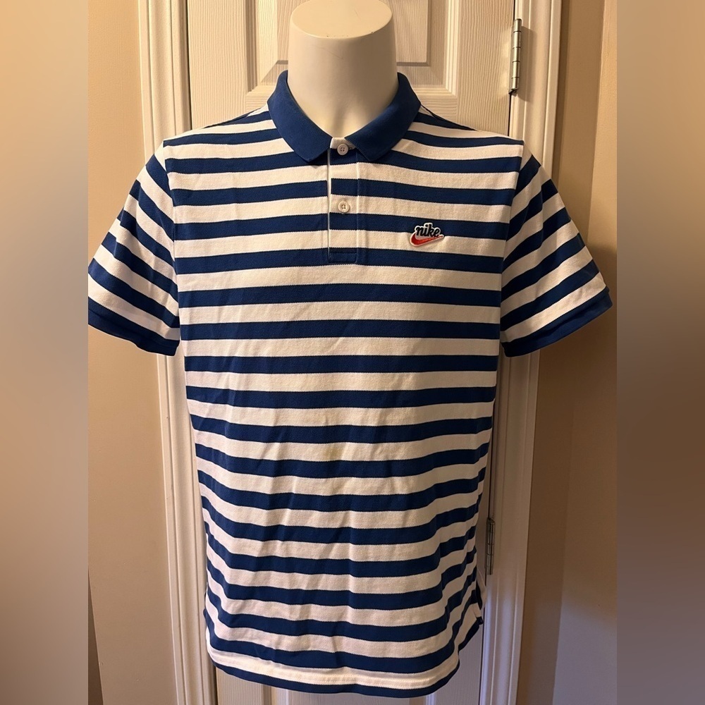 Mens Nike Sportswear Cotton Pique Polo Shirt Striped Midnight Navy Size XL